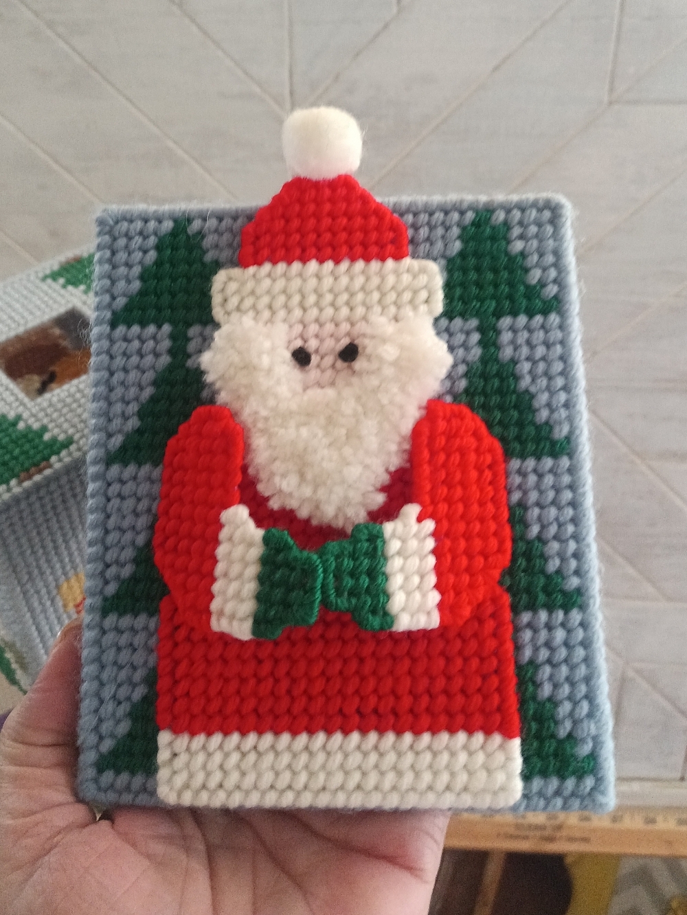 Handmade Christmas  Needlepoint Tissue Cover 4.5"x6" Pretty And Festive!